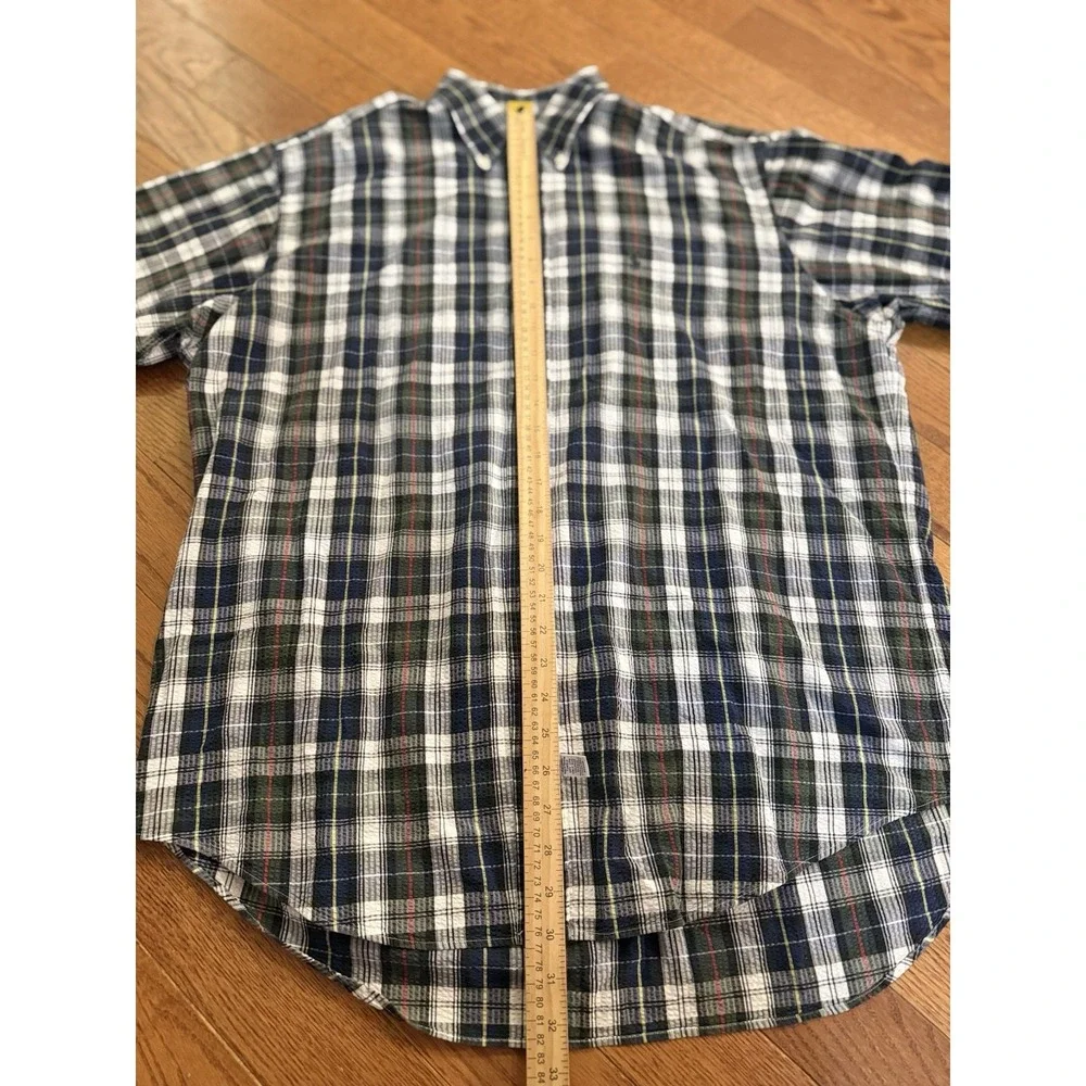Polo Ralph Lauren Mens Seersucker Shirt Blue Green Yellow Plaid Size X-Large